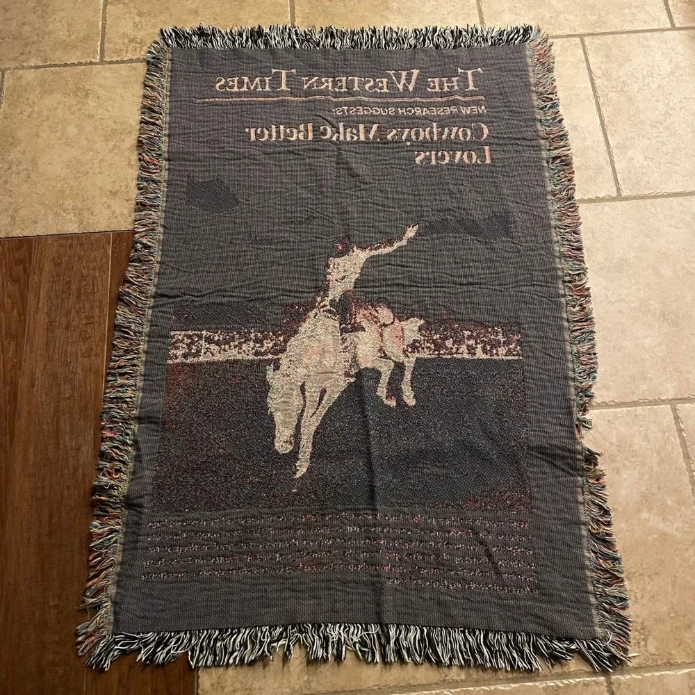Western Times Cowboys Make Better Lovers Woven‎ Throw Blanket Fringe